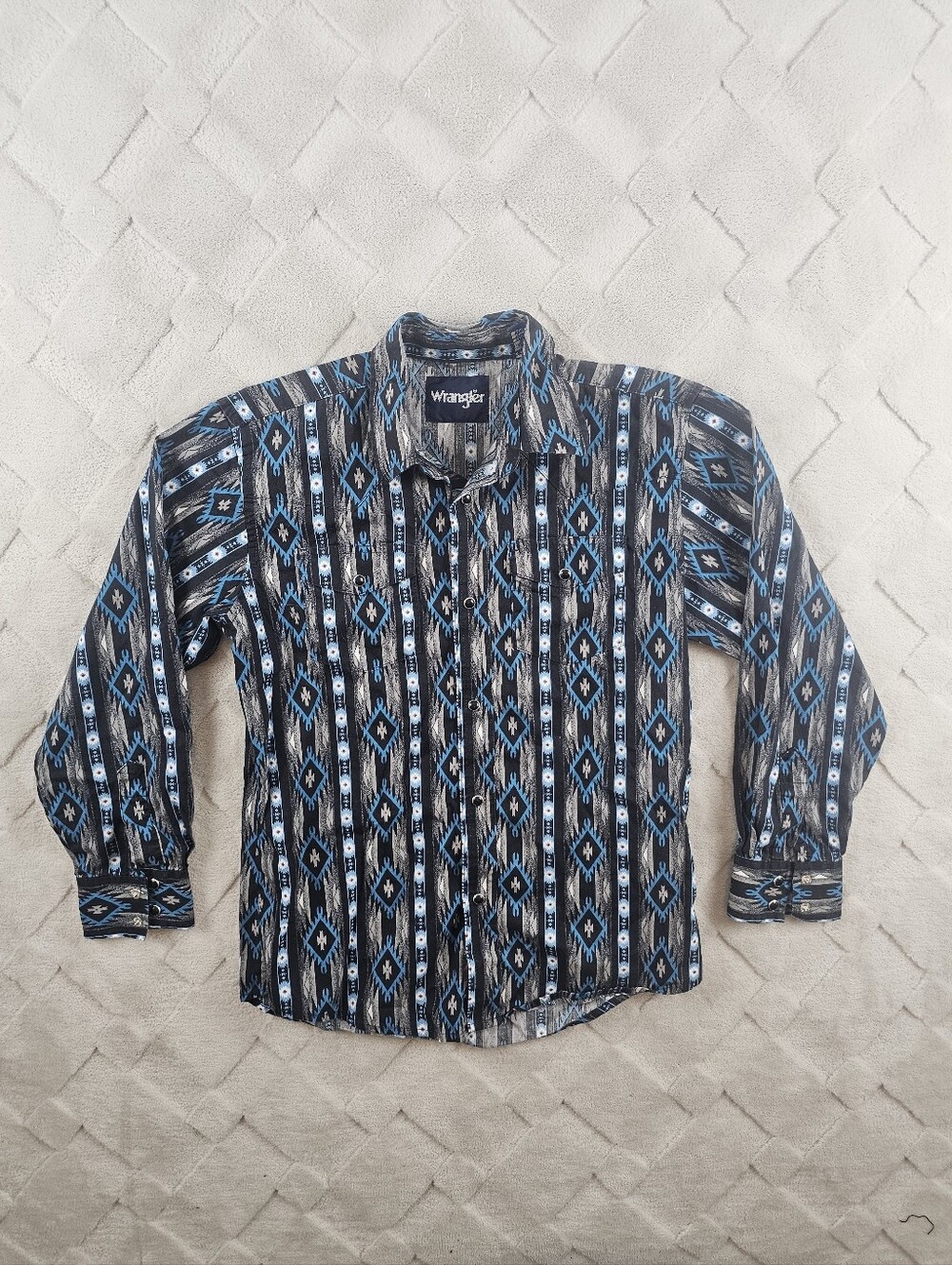 Wrangler Aztec Print Pearl Snap Shirt Youth Large Boy's Button Up Western Cowboy